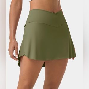 HALARA Olive Green Women's Lucid tennis skirt skort cross waist pockets sz Med